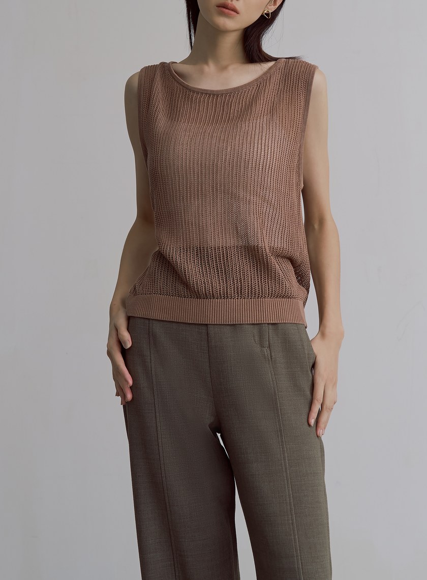 交疊鏤空針織無袖上衣