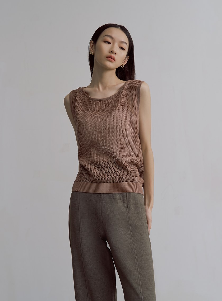 交疊鏤空針織無袖上衣