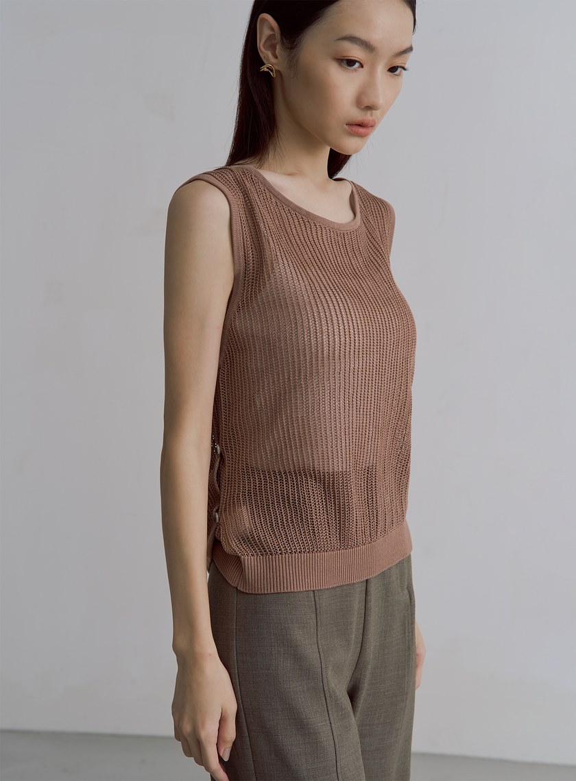 交疊鏤空針織無袖上衣