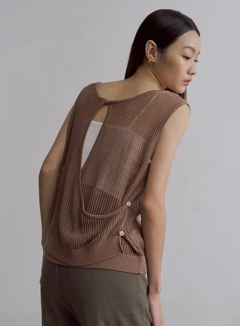 交疊鏤空針織無袖上衣