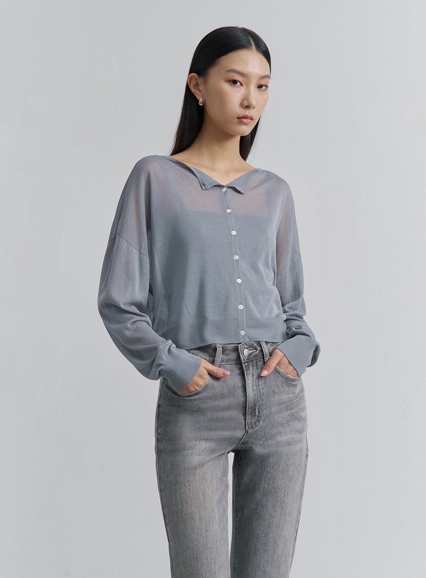 扭轉開襟雙面穿針織上衣