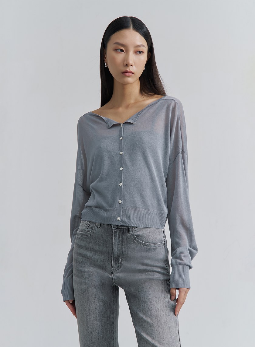 扭轉開襟雙面穿針織上衣