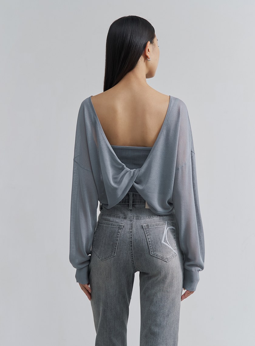 扭轉開襟雙面穿針織上衣