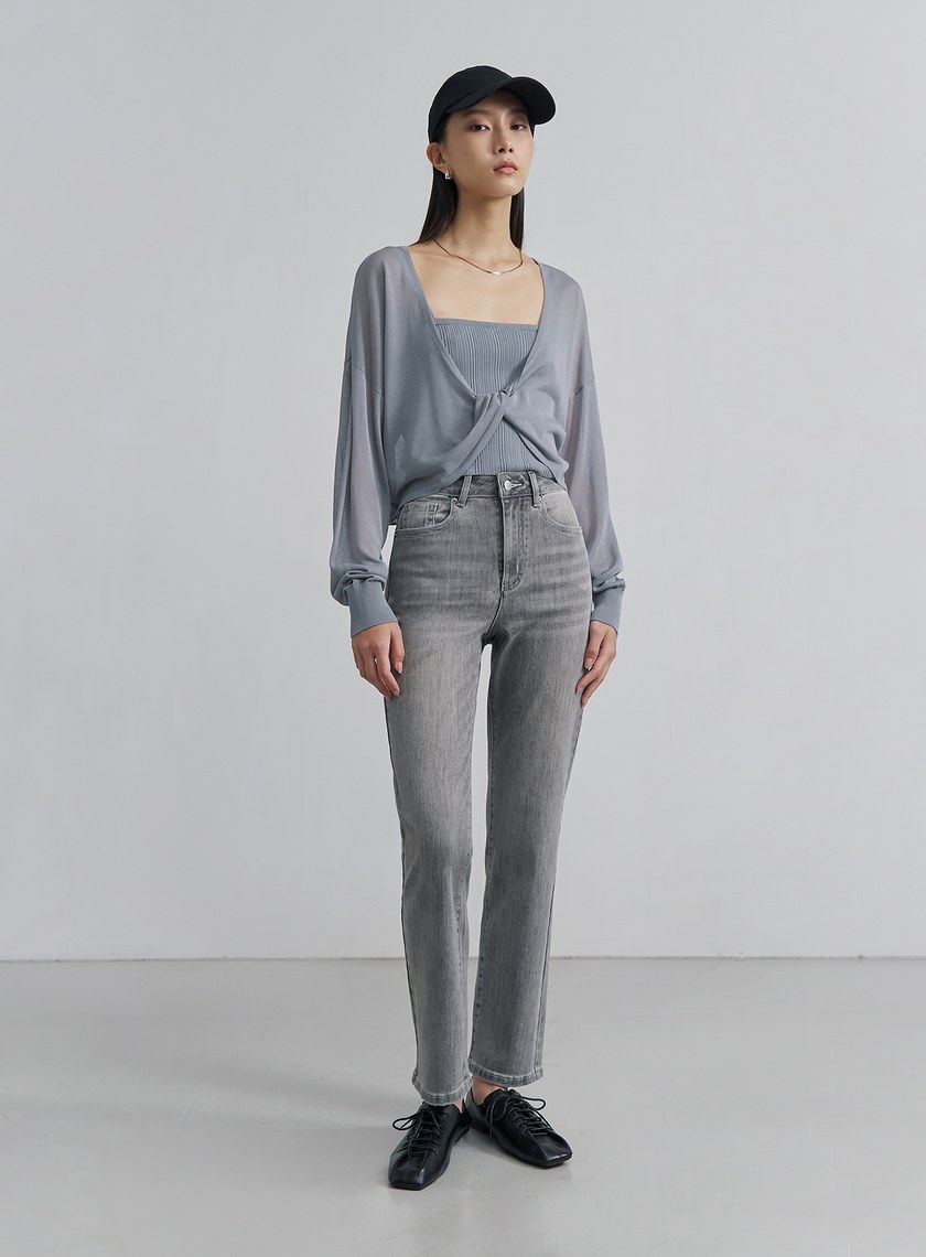 扭轉開襟雙面穿針織上衣