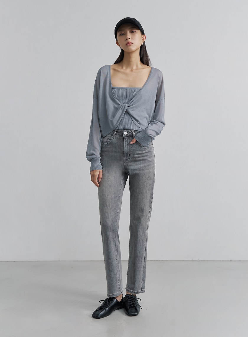 不規則坑條細肩帶上衣