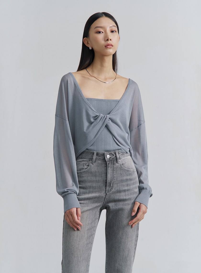 不規則坑條細肩帶上衣