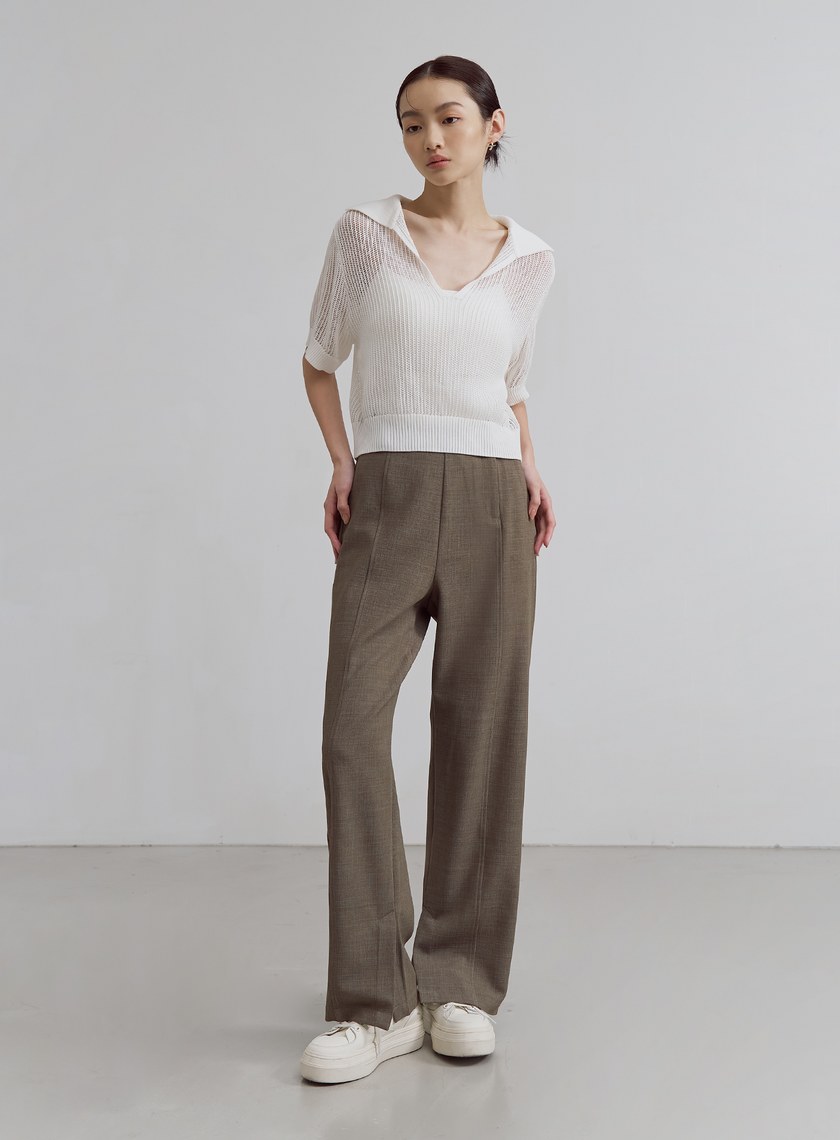 POLO領鏤空針織短袖上衣