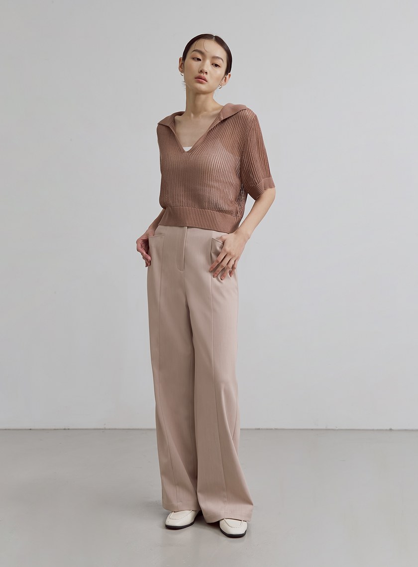 POLO領鏤空針織短袖上衣