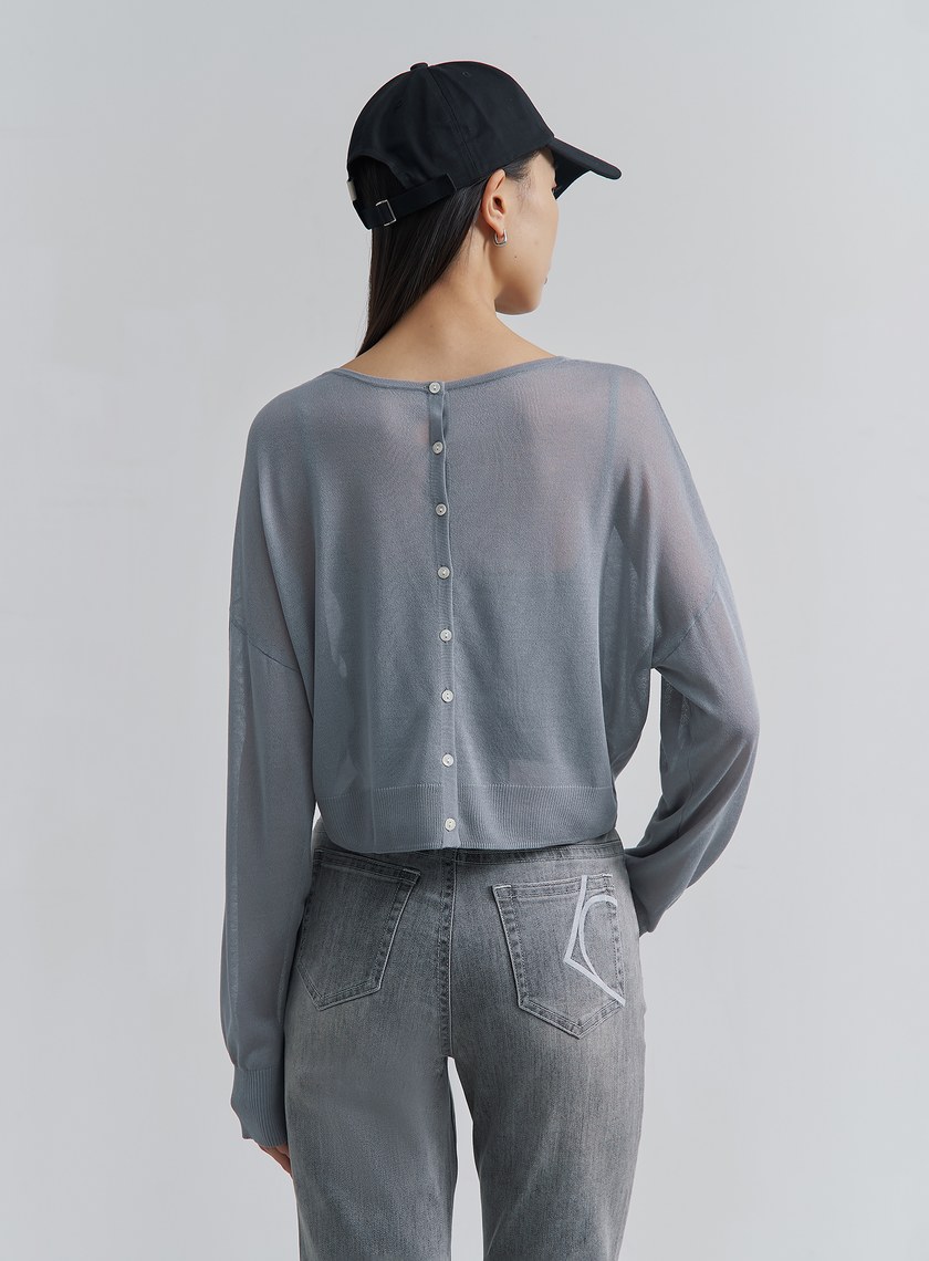 扭轉開襟雙面穿針織上衣