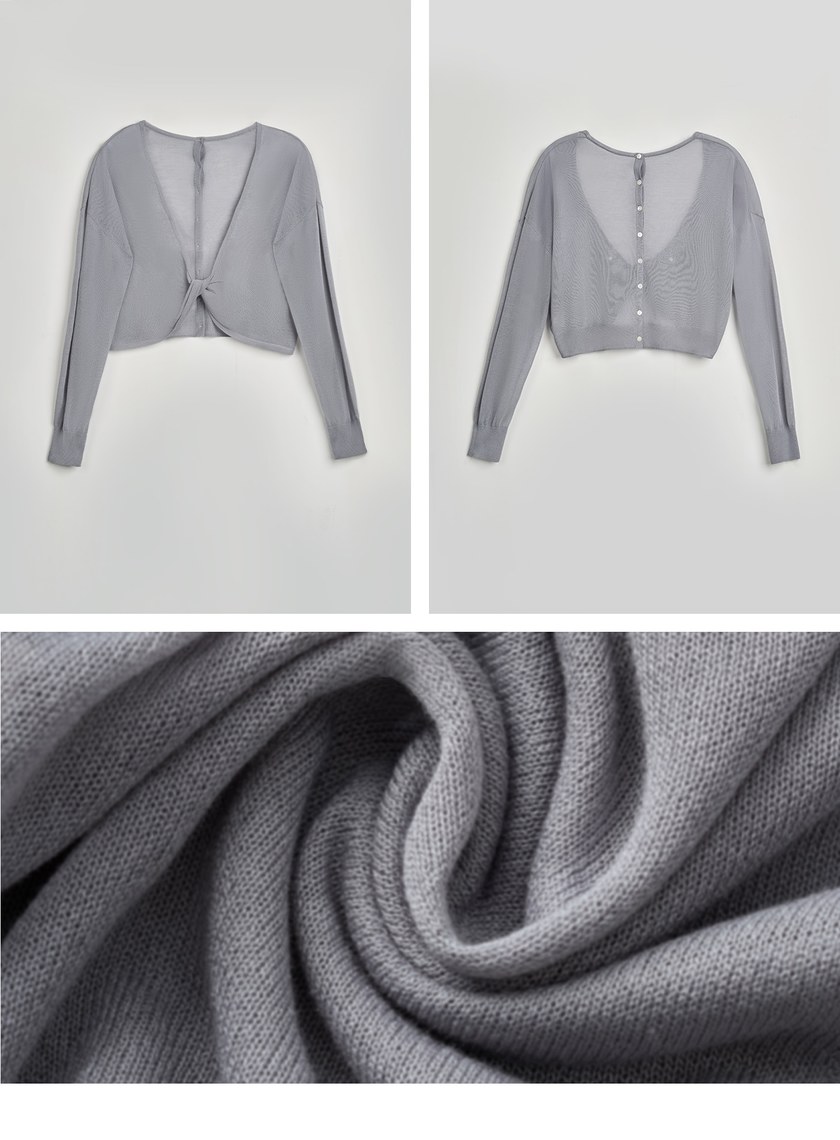 扭轉開襟雙面穿針織上衣
