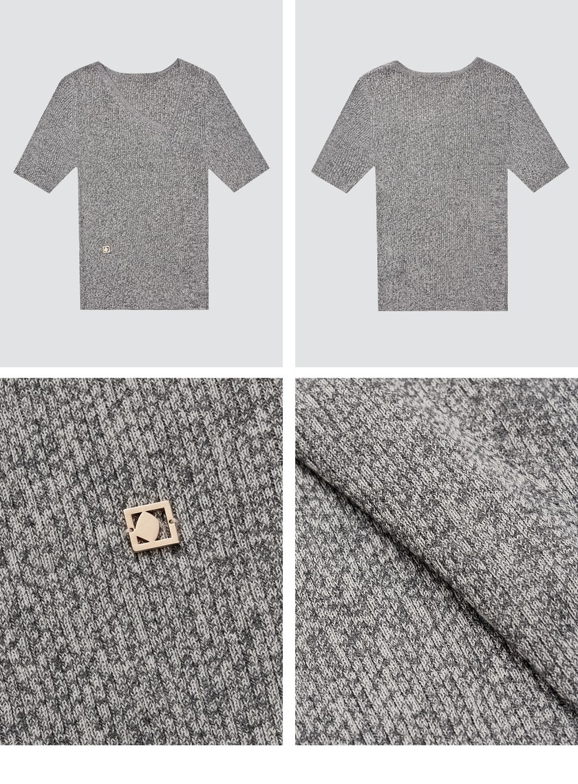 斜領短袖針織上衣