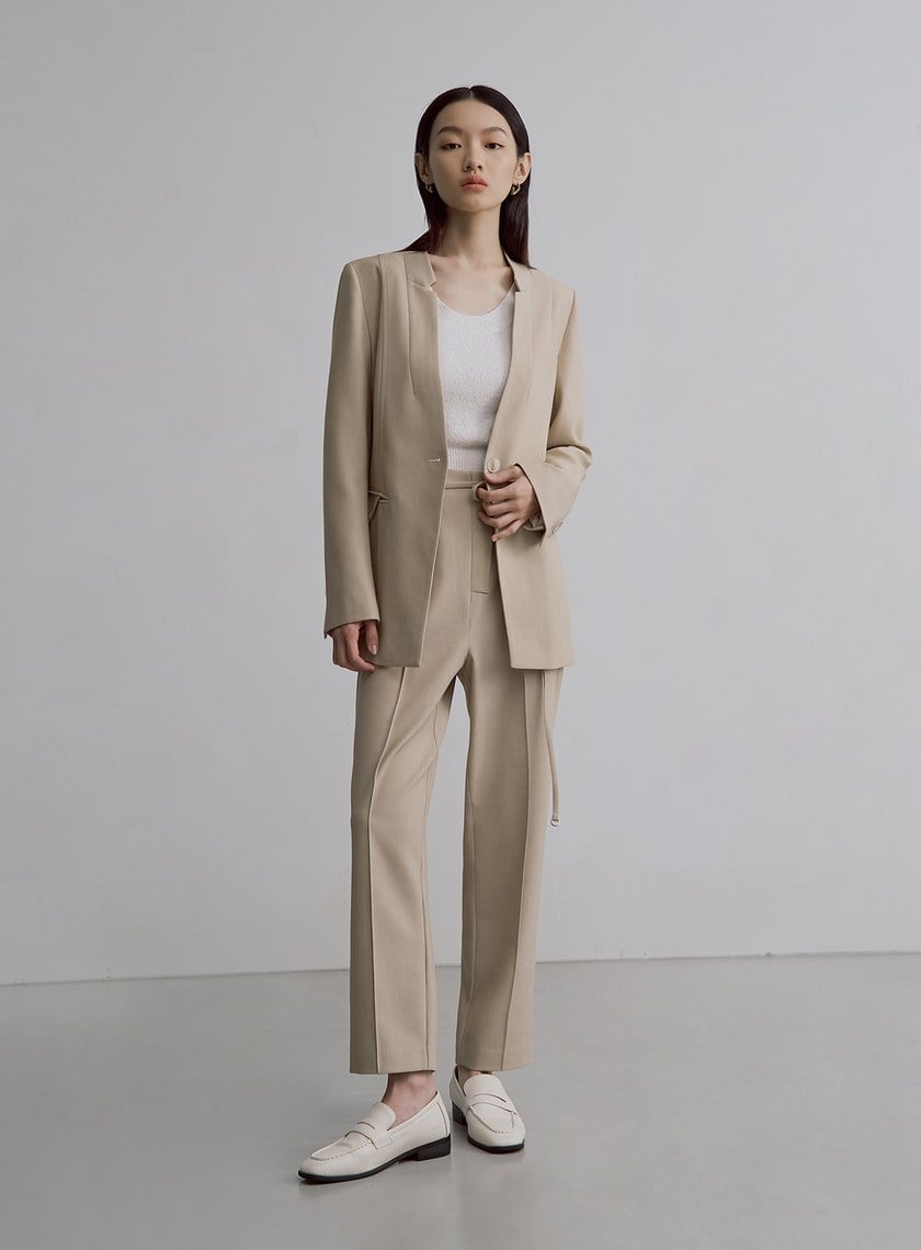 簡約無領天絲羊毛西裝外套