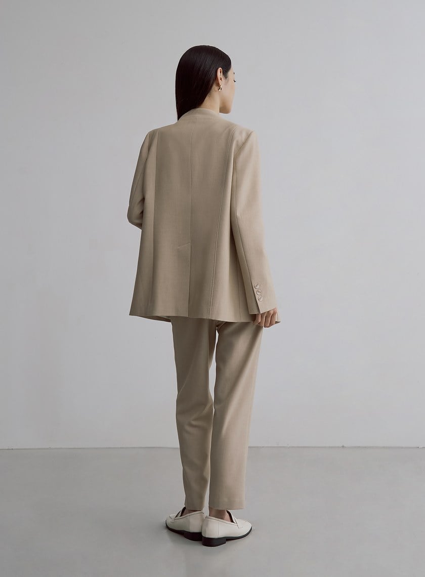 簡約無領天絲羊毛西裝外套