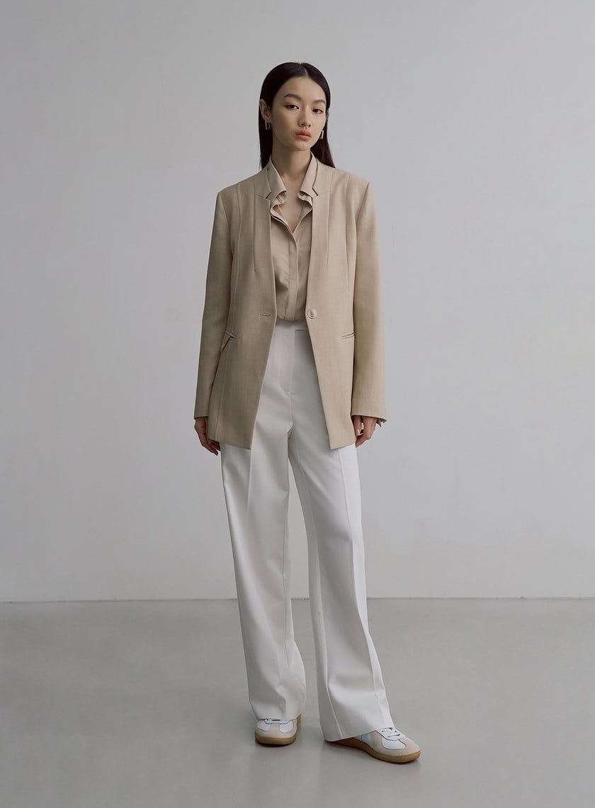 簡約無領天絲羊毛西裝外套