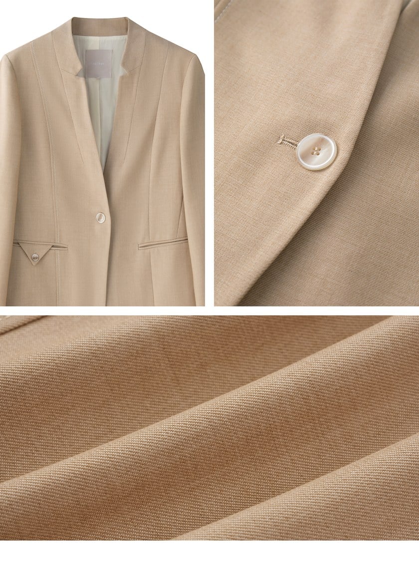 簡約無領天絲羊毛西裝外套