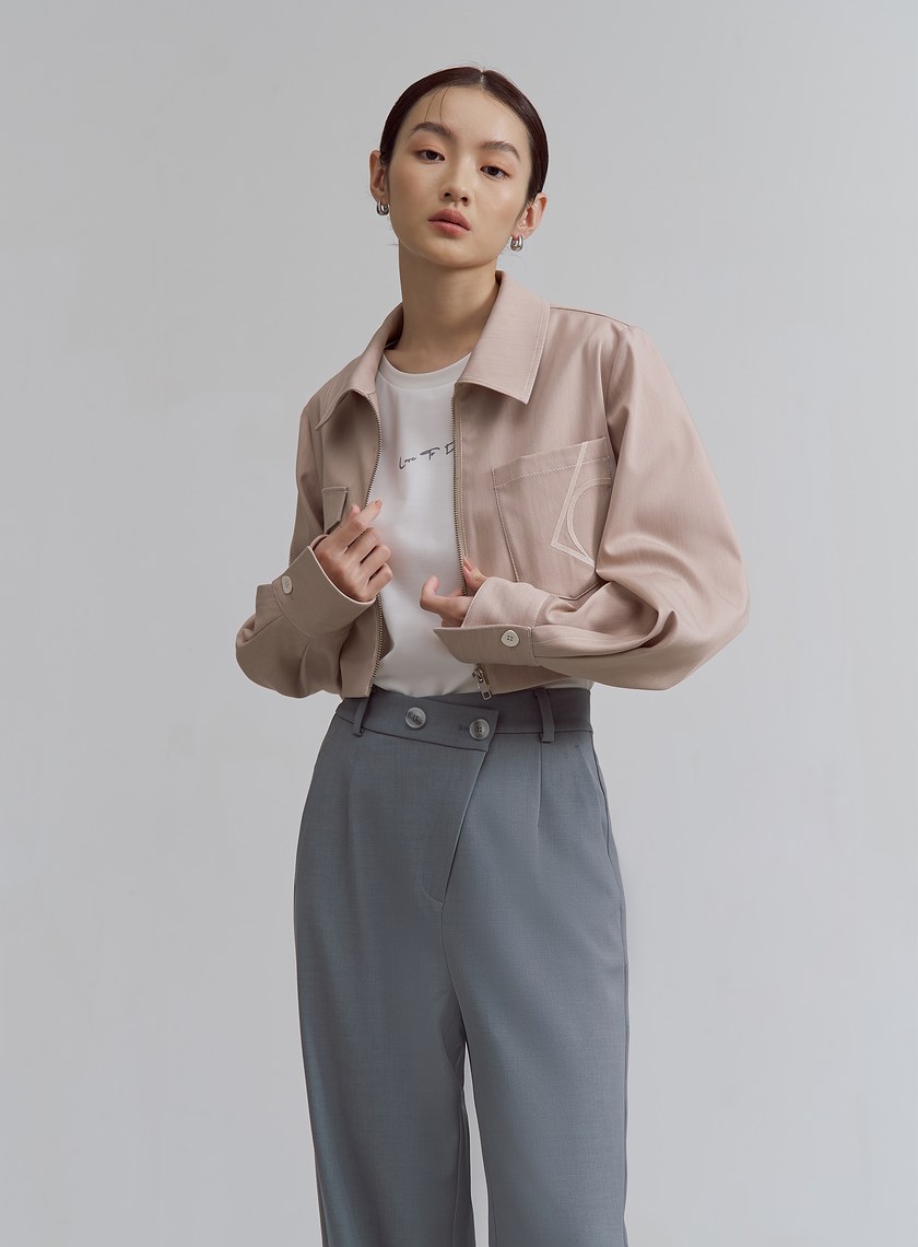 率性不對稱口袋短版夾克