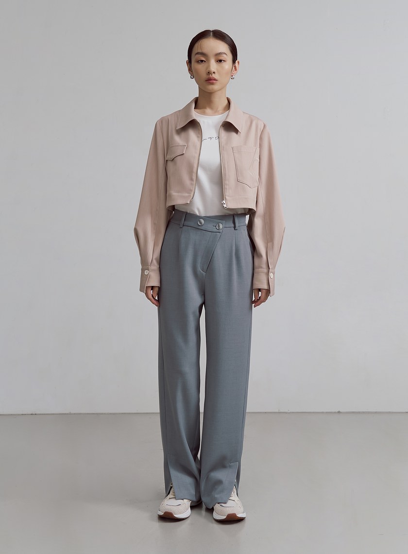 率性不對稱口袋短版夾克