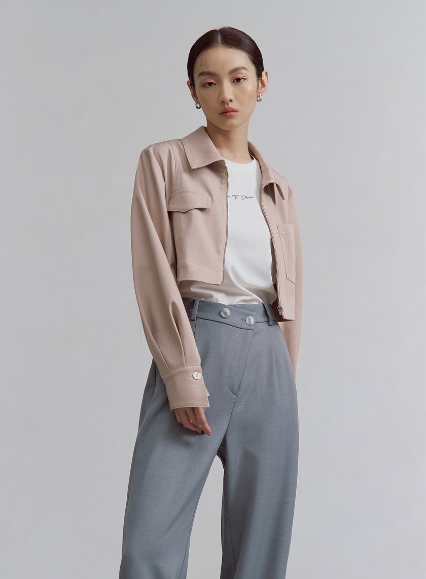 率性不對稱口袋短版夾克