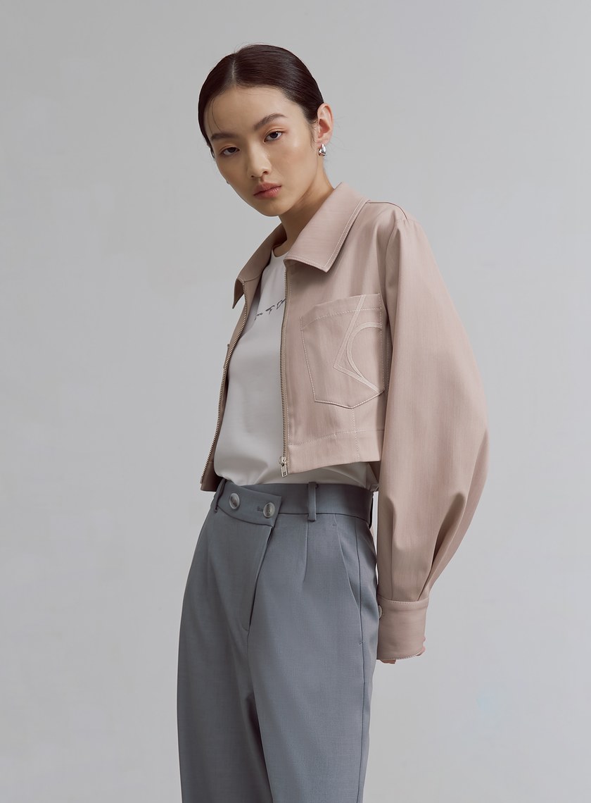 率性不對稱口袋短版夾克