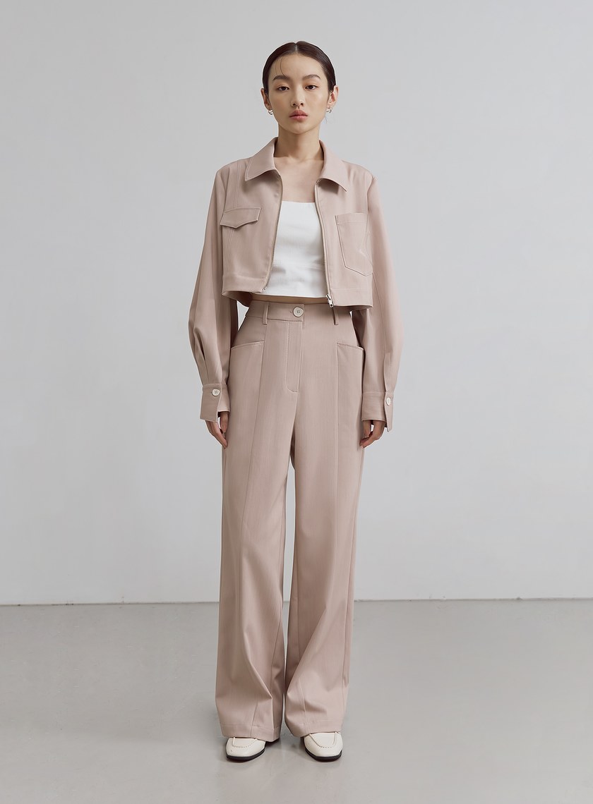 率性不對稱口袋短版夾克