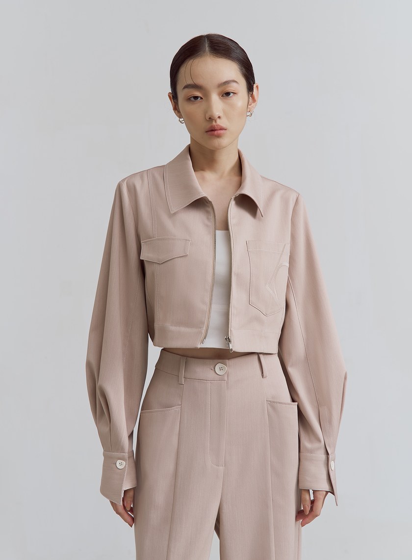 率性不對稱口袋短版夾克