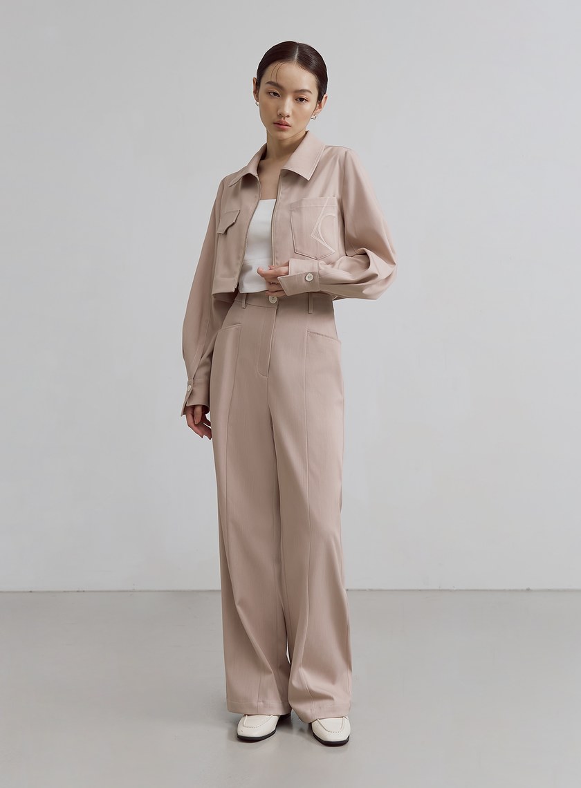 率性不對稱口袋短版夾克