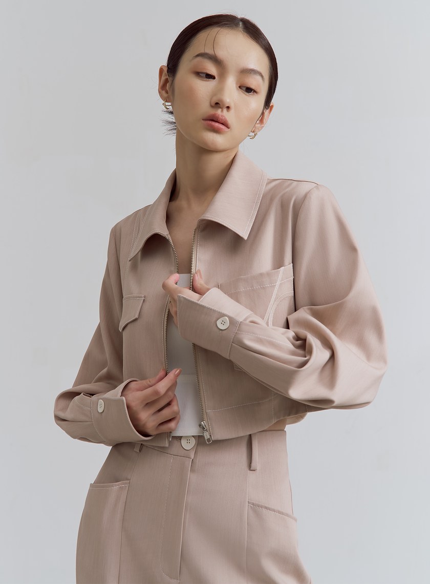 率性不對稱口袋短版夾克