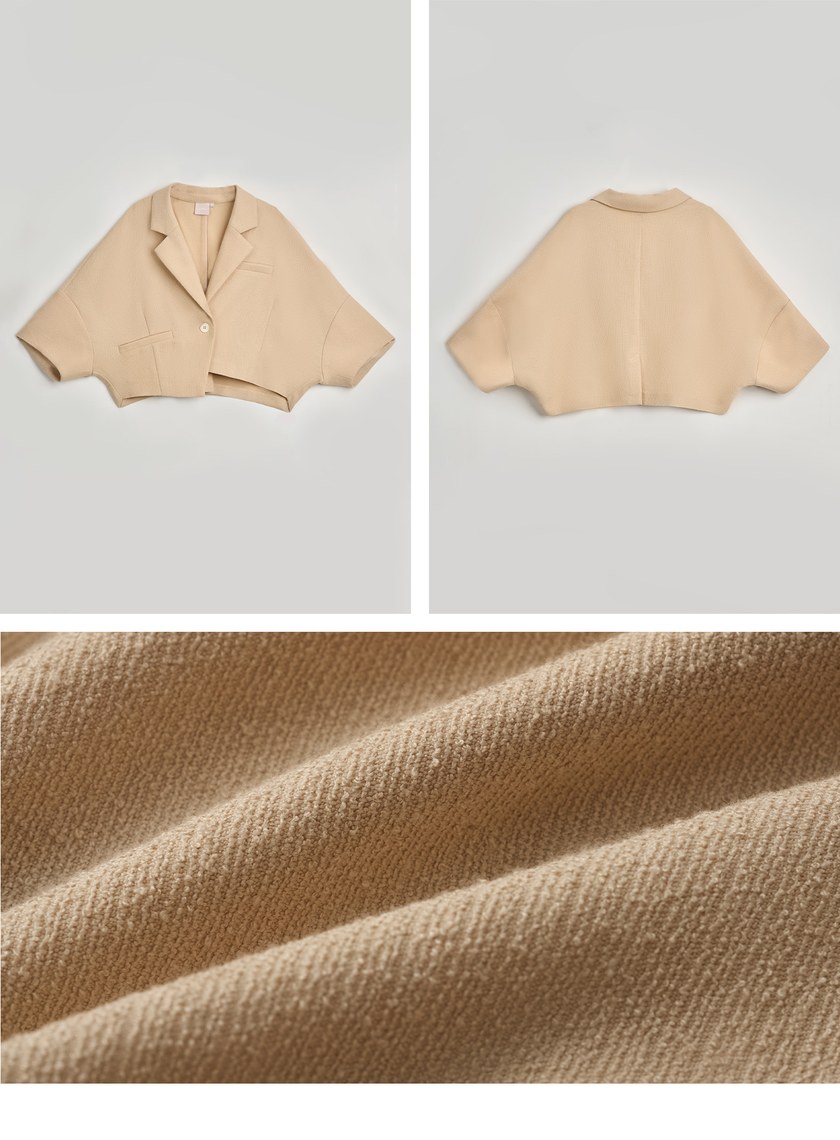 肌理感弧形五分袖外套