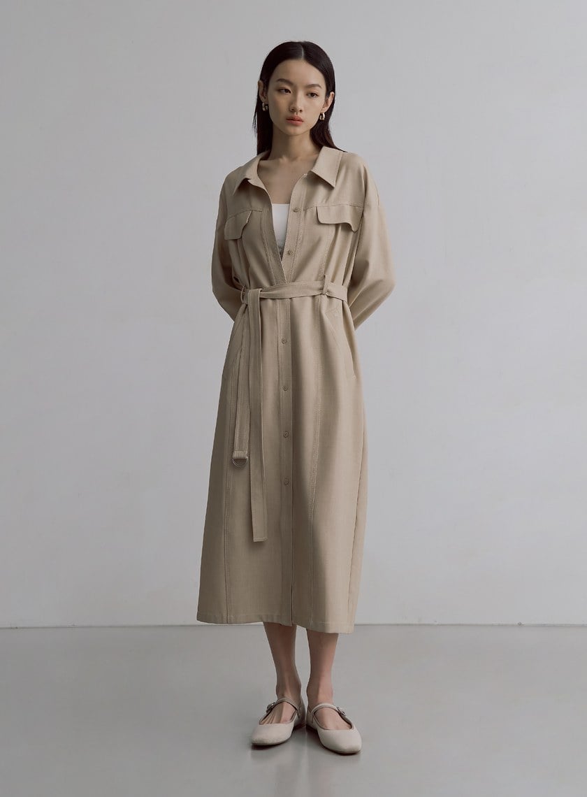 率性長版仿牛仔襯衫外套