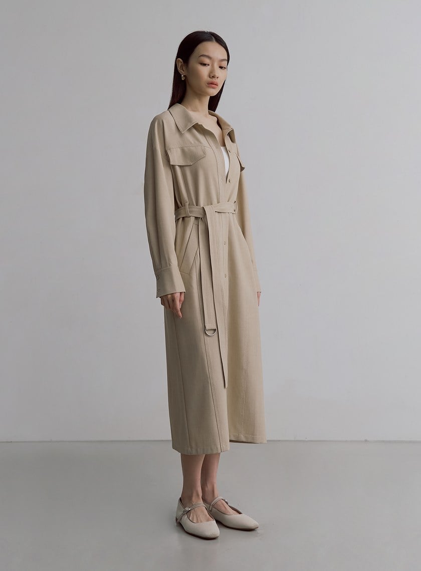 率性長版仿牛仔襯衫外套