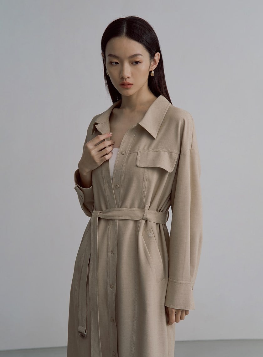 率性長版仿牛仔襯衫外套