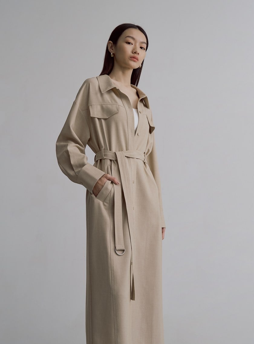 率性長版仿牛仔襯衫外套