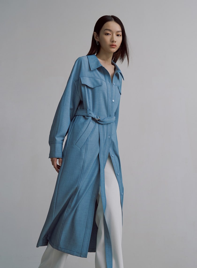 率性長版仿牛仔襯衫外套