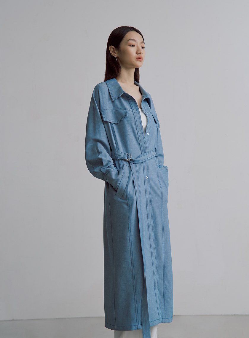 率性長版仿牛仔襯衫外套