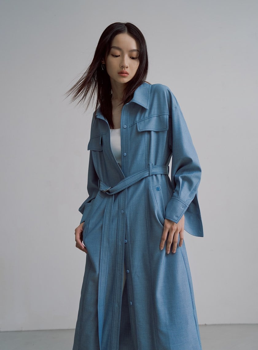 率性長版仿牛仔襯衫外套