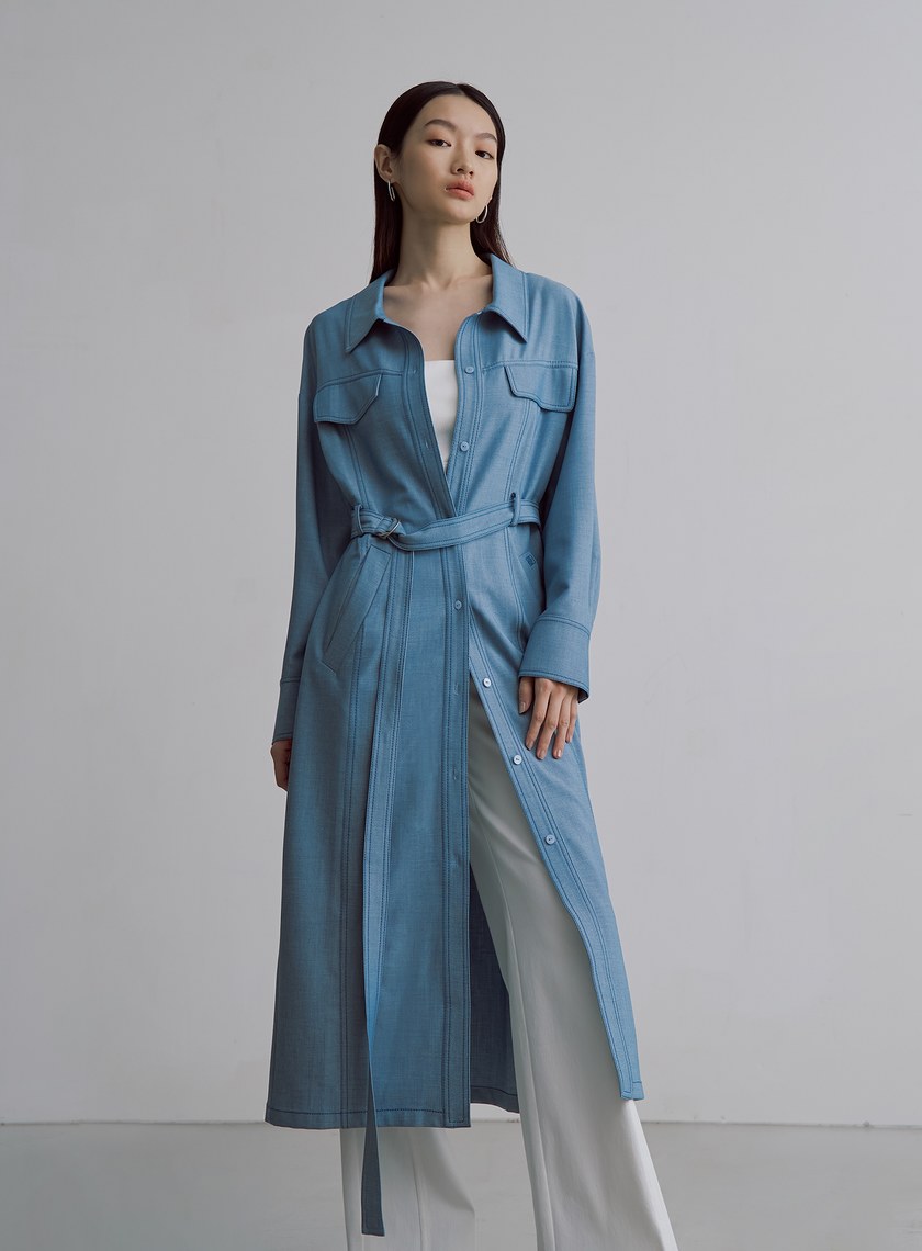 率性長版仿牛仔襯衫外套