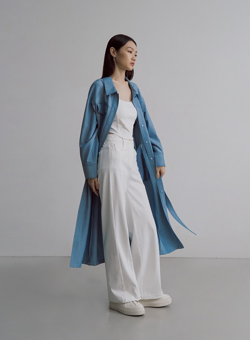 率性長版仿牛仔襯衫外套