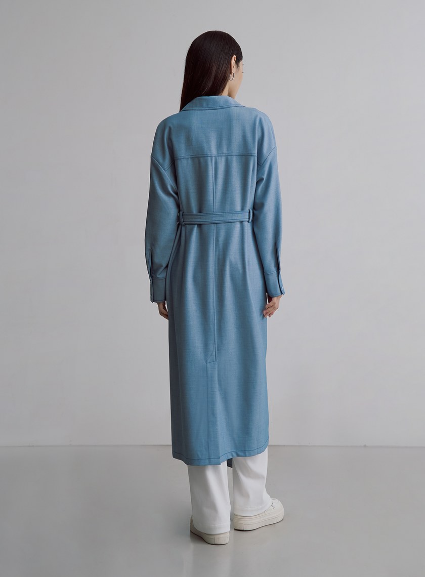 率性長版仿牛仔襯衫外套