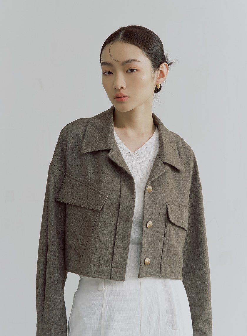 花呢格紋不對稱短版外套