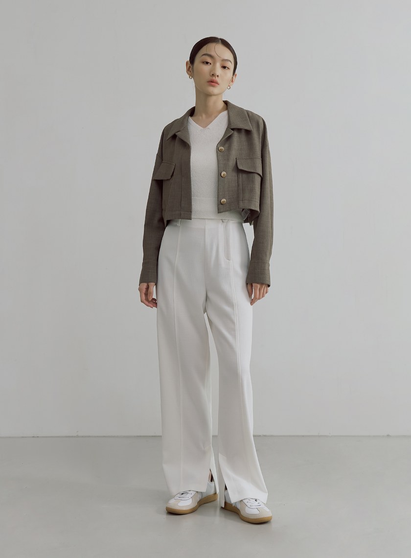 花呢格紋不對稱短版外套