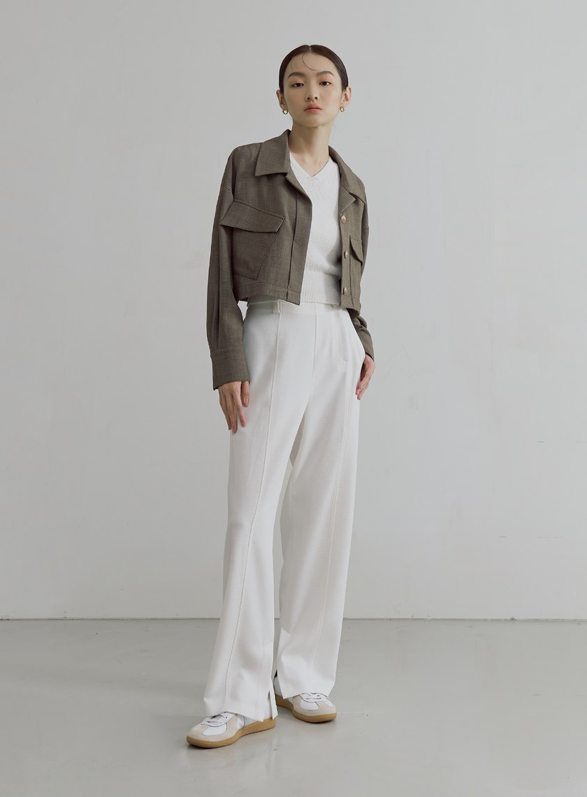 花呢格紋不對稱短版外套