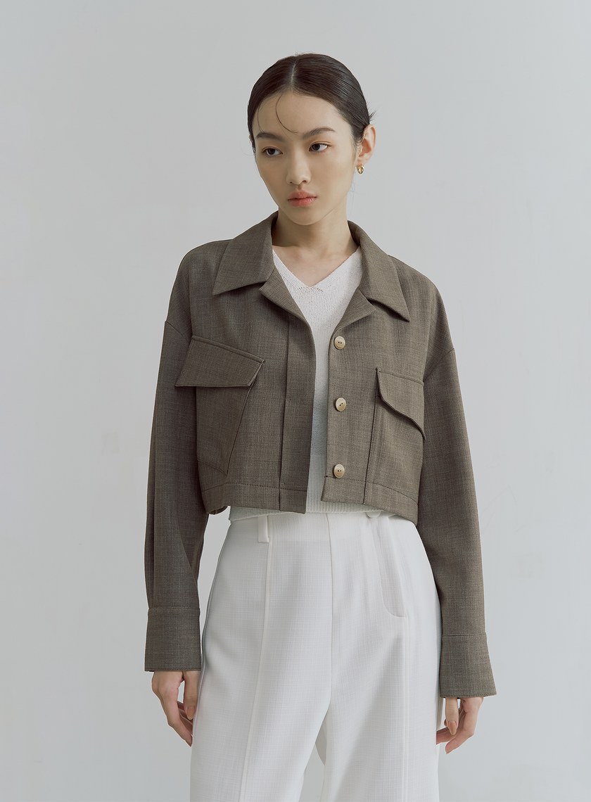 花呢格紋不對稱短版外套
