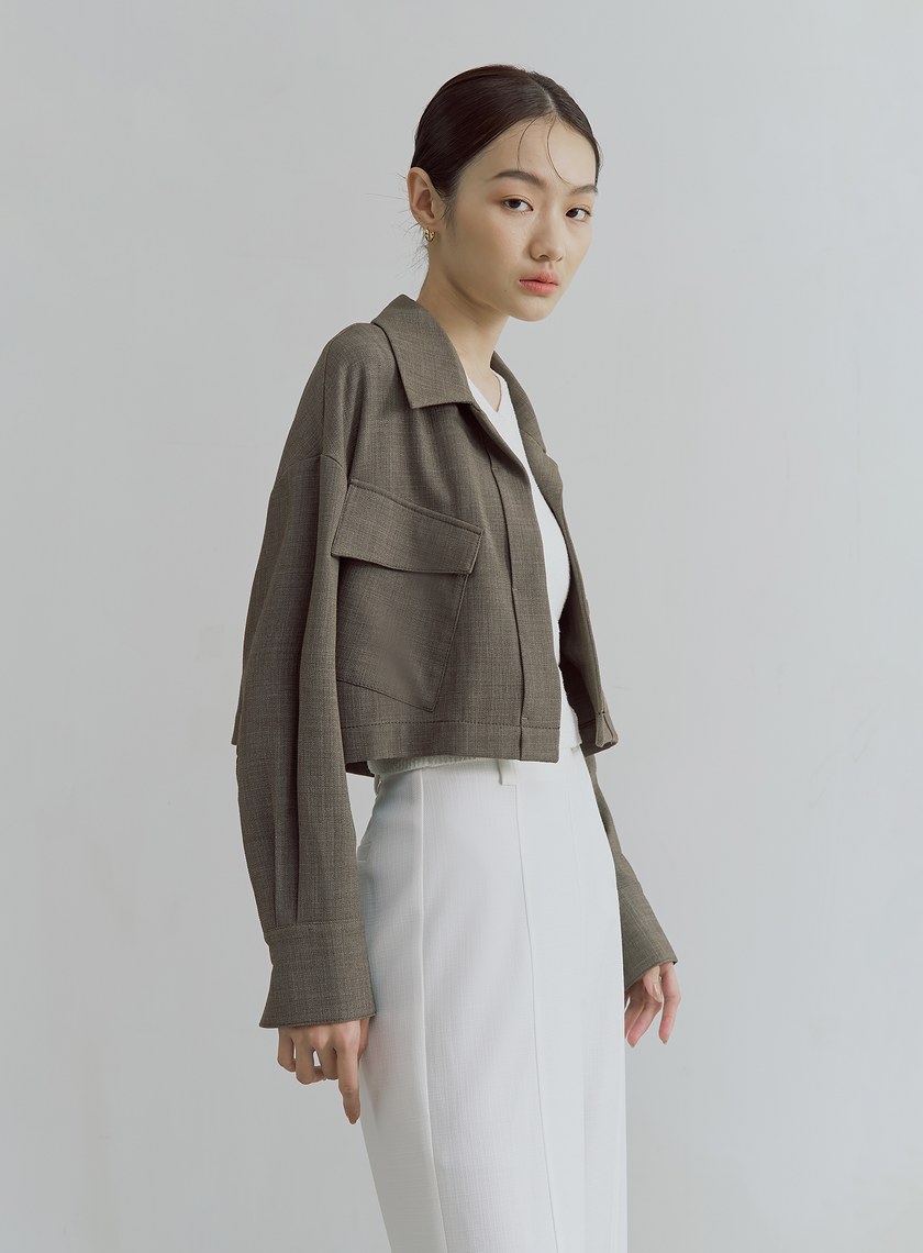 花呢格紋不對稱短版外套