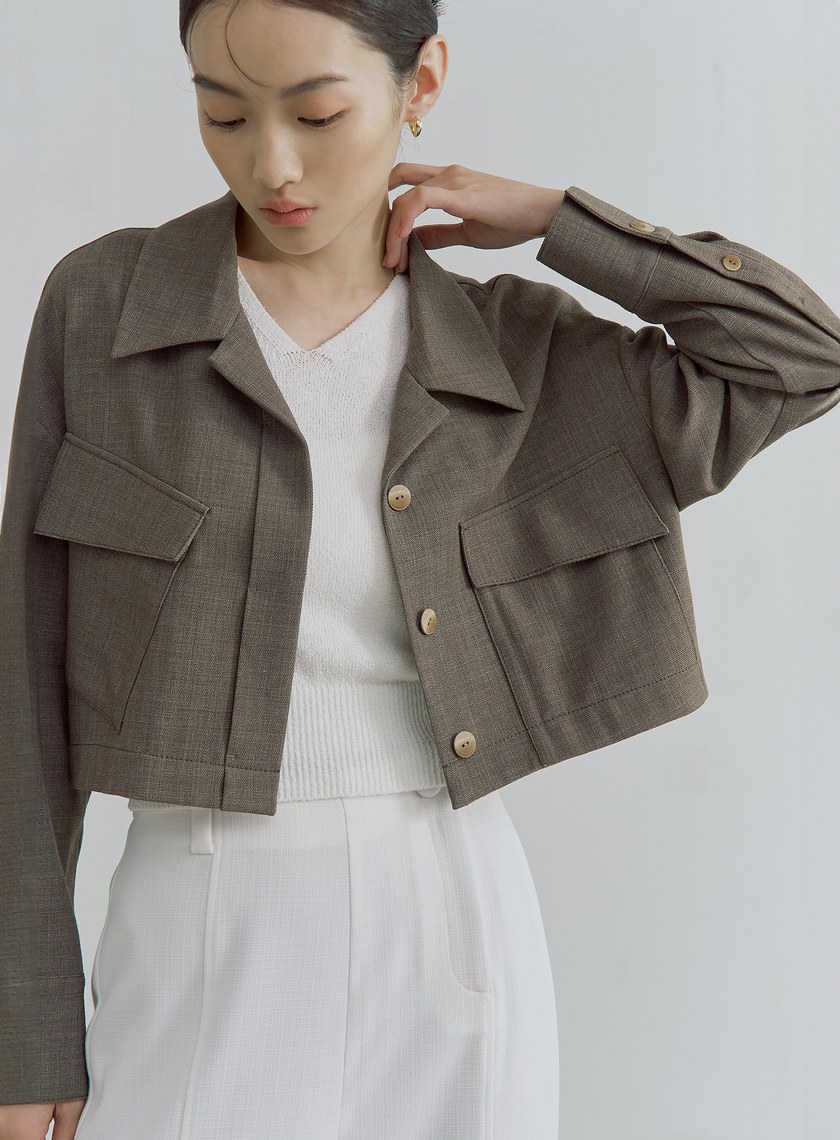 花呢格紋不對稱短版外套