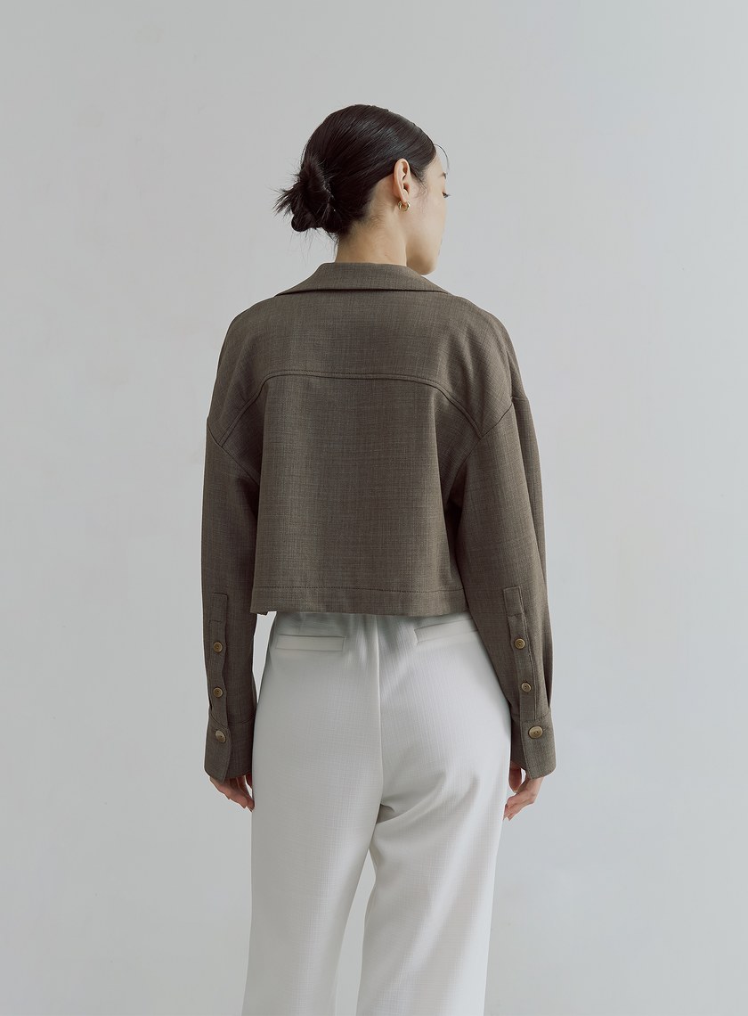 花呢格紋不對稱短版外套