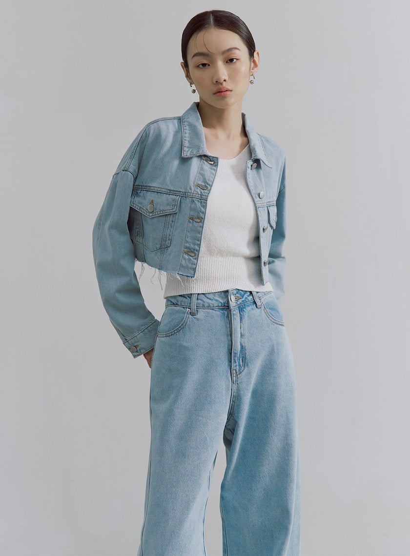 復古刷色短版牛仔外套