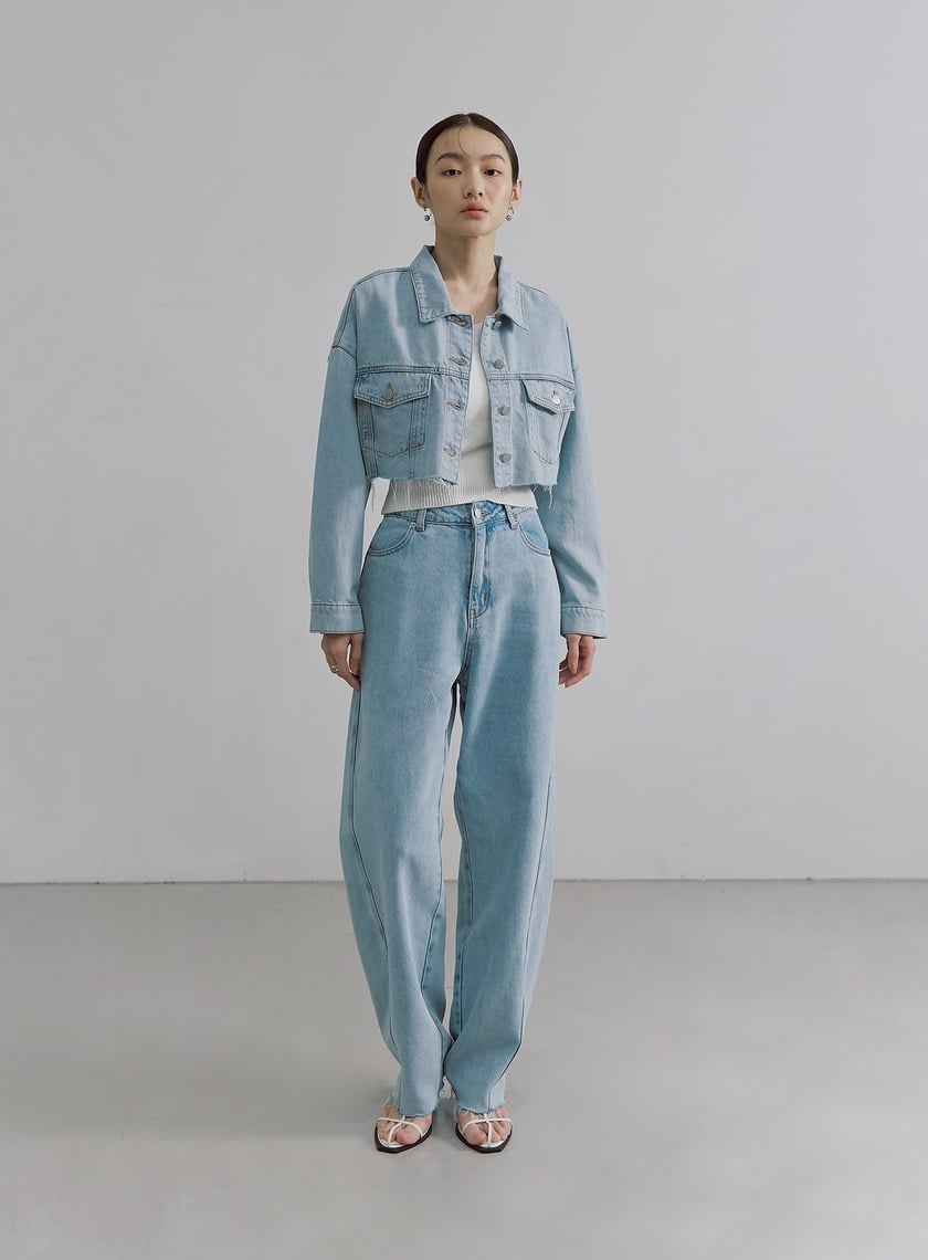 復古刷色短版牛仔外套