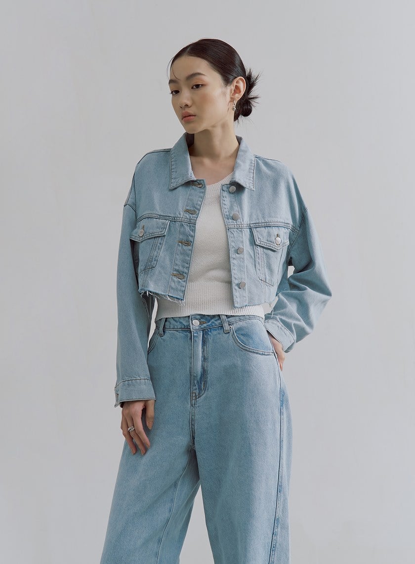 復古刷色短版牛仔外套