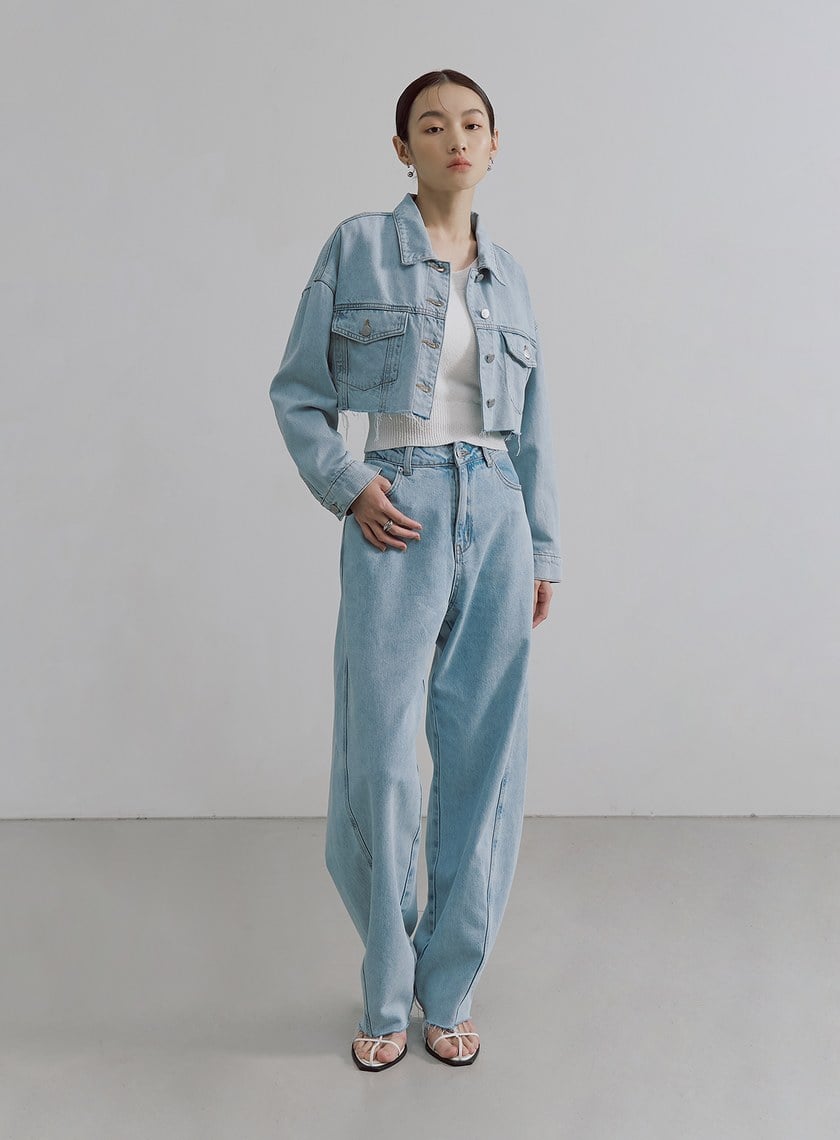 復古刷色短版牛仔外套