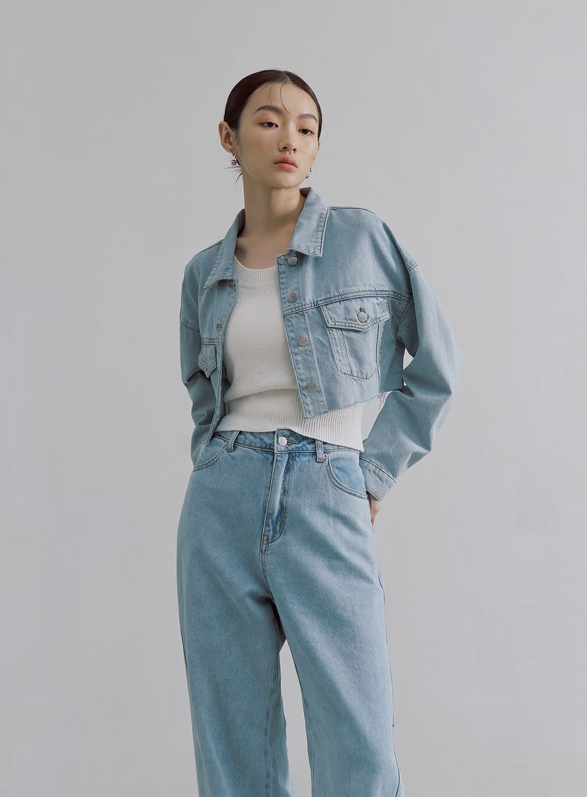 復古刷色短版牛仔外套